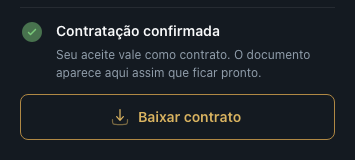 Card Contratação confirmada no portal do cliente com o botão Baixar contrato