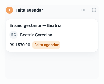 Card da venda no funil de Propostas, na coluna "Falta agendar", com o chip "Falta agendar" ao lado do valor