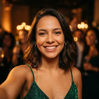 Selfie de uma convidada usada na busca por rosto