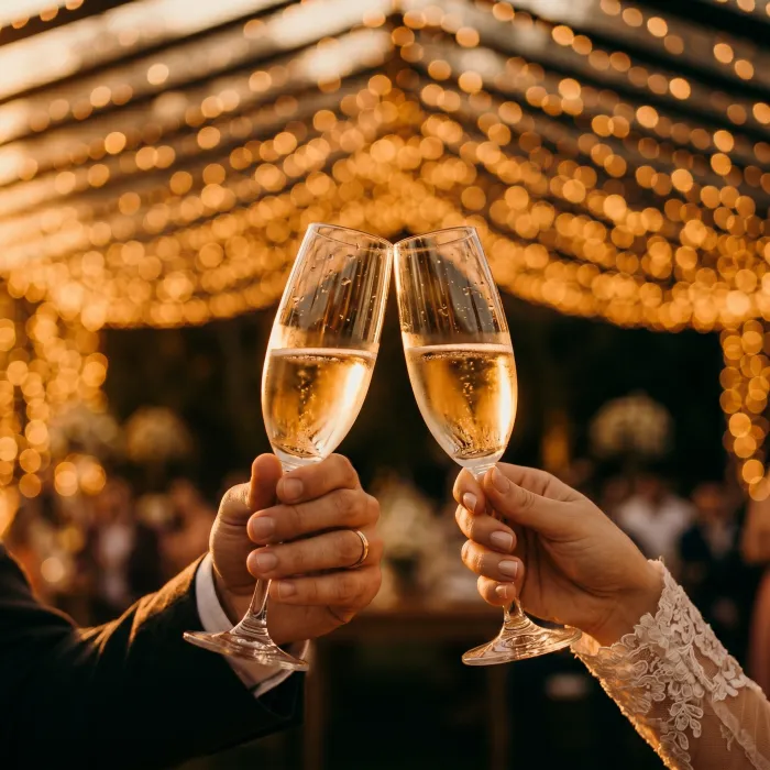 Brinde de taças de champanhe na celebração do casamento
